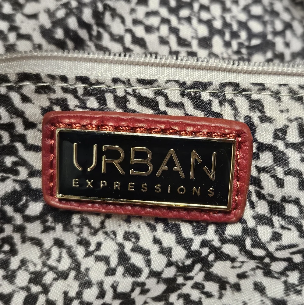 Urban Expressions Red Vegan Leather Handbag with Gold Ring Handles & Chain Strap